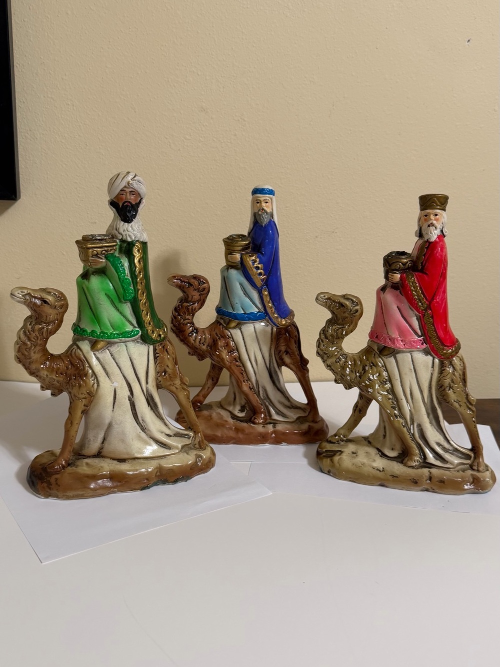 Vintage Chalkware Three Wise Men Figurine Set - Multicolor Nativity Accent
